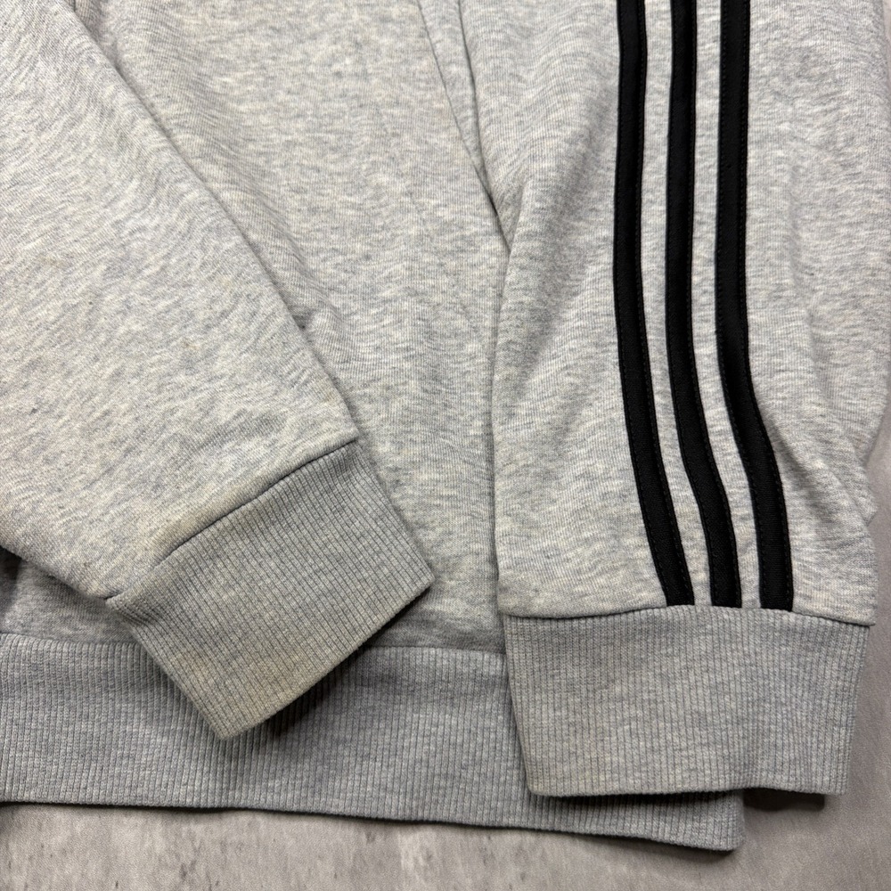 Adidas Hoodie Mens Large Gray Essentials 3 Stripes Full Zip Fleece Sweatshirt - Picture 2 of 7
